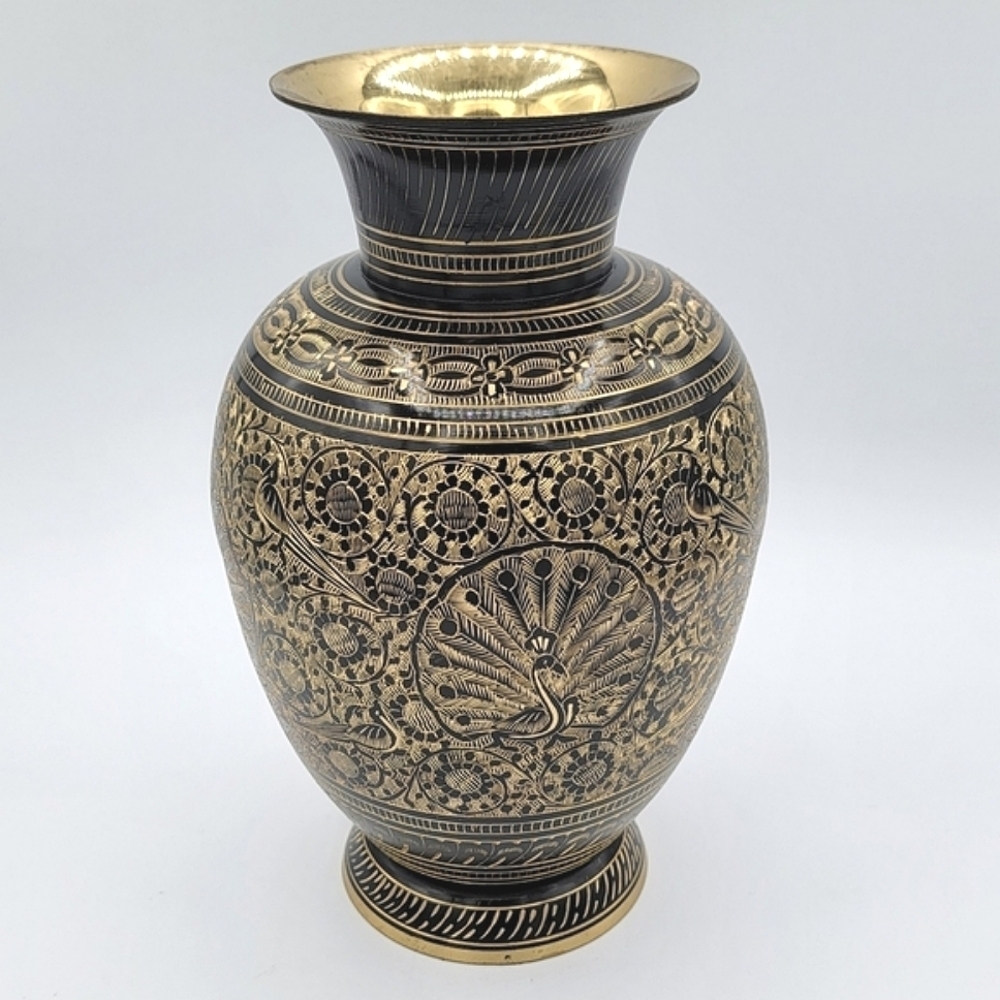 Vase Etched Black Enamel & Brass #1912